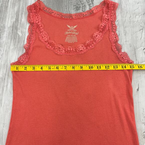 Faded Glory Coral Lace Trim Y2K Style Baby Doll Feminine Fairy Whimsy Tank Top - Picture 7 of 8